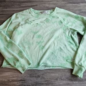 Wildfox green tie dye crop distressed sweater